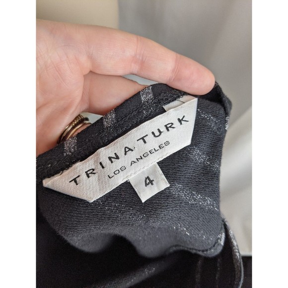 Trina Turk Striped T-shirt Dress Soft Lightweight Metallic Silver Black S 4 - Picture 4 of 5